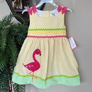 Brand New Emily Rose Yellow Seersucker Summer Dress Flamingo Bows Lightweight